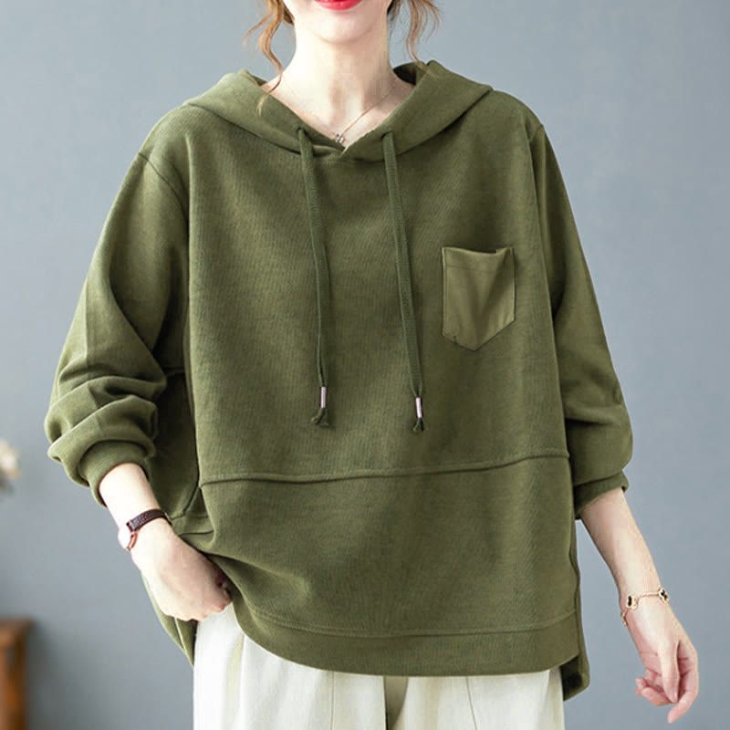 Bluza damska z kapturem z długim rękawem i kieszeniami w jednolitym kolorze z Buddha Stones - image 9