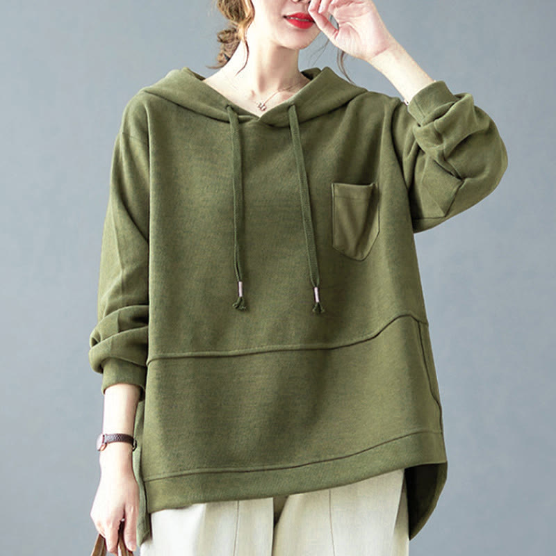 Bluza damska z kapturem z długim rękawem i kieszeniami w jednolitym kolorze z Buddha Stones - image 14