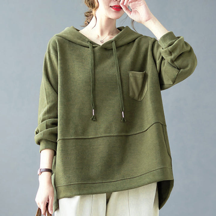 Bluza damska z kapturem z długim rękawem i kieszeniami w jednolitym kolorze z Buddha Stones - image 14