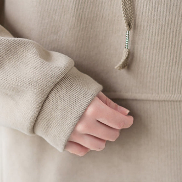 Bluza damska z kapturem z długim rękawem i kieszeniami w jednolitym kolorze z Buddha Stones - image 38