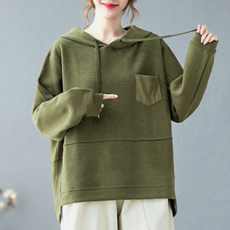 Bluza damska z kapturem z długim rękawem i kieszeniami w jednolitym kolorze z Buddha Stones - image 12