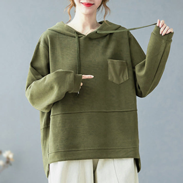 Bluza damska z kapturem z długim rękawem i kieszeniami w jednolitym kolorze z Buddha Stones - image 12