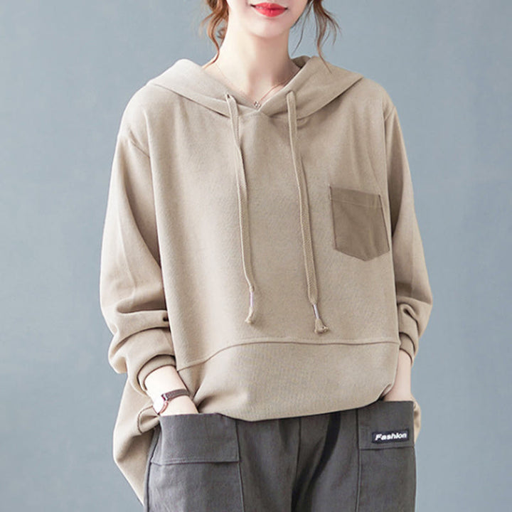 Bluza damska z kapturem z długim rękawem i kieszeniami w jednolitym kolorze z Buddha Stones - image 29