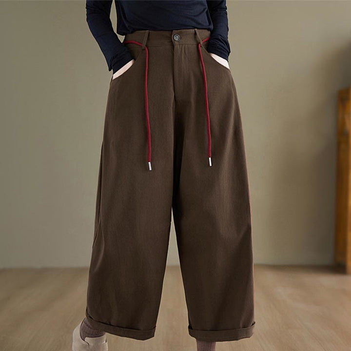 Spodnie Buddha Stones z kieszeniami i gładką bawełną w stylu casual, rozmiar 7-8 - SaddleBrown - US8-10，UK/AU12-14，EU40-42 (2XL) - image 7