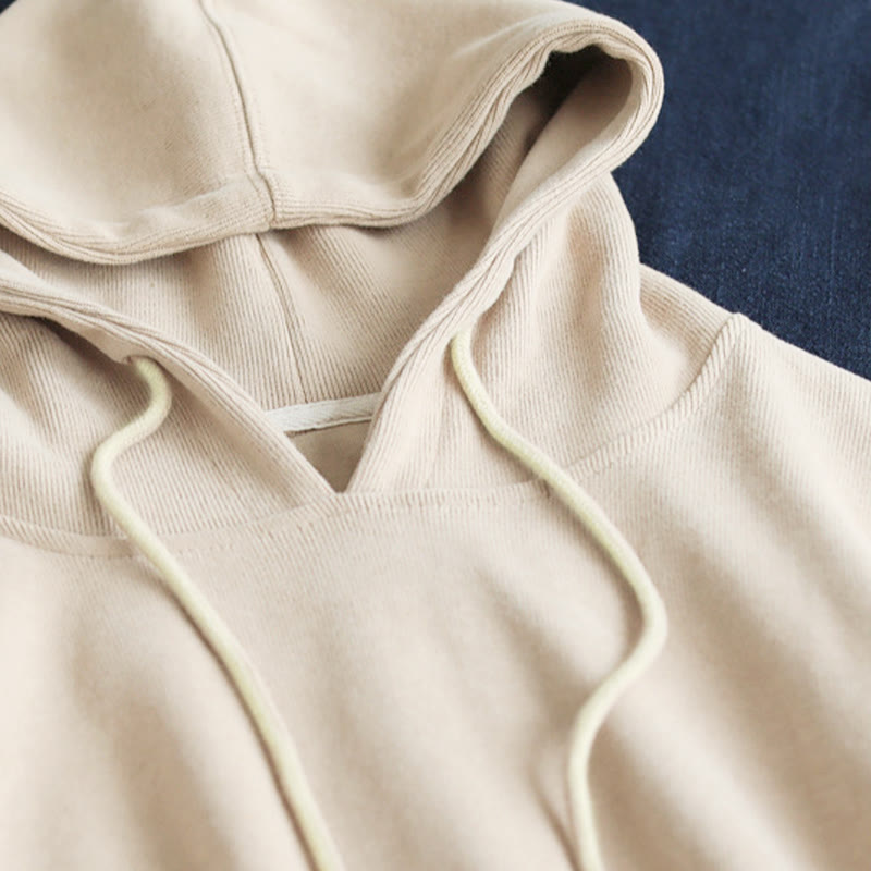 Bluza z kapturem damska z długim rękawem i bawełnianym nadrukiem "Buddha Stones Fall" w jednolitym kolorze i z bocznymi guzikami - image 7