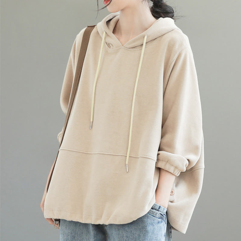 Bluza z kapturem damska z długim rękawem i bawełnianym nadrukiem "Buddha Stones Fall" w jednolitym kolorze i z bocznymi guzikami - image 5