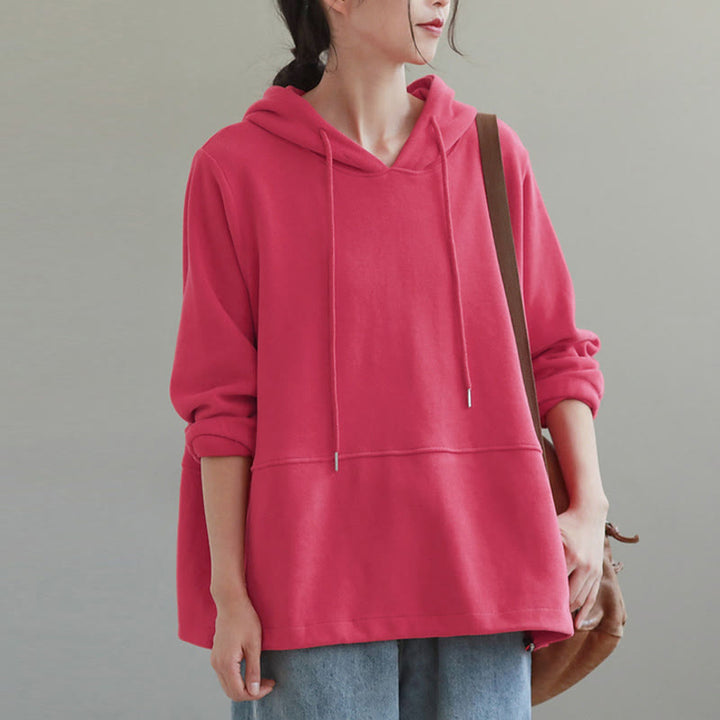 Bluza z kapturem damska z długim rękawem i bawełnianym nadrukiem "Buddha Stones Fall" w jednolitym kolorze i z bocznymi guzikami - image 14