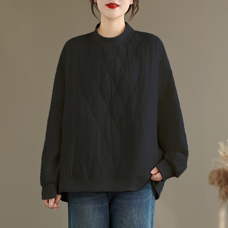 Bluza damska z bawełny z okrągłym dekoltem i kieszeniami, z zakrzywionym wzorem i okrągłym dekoltem, z długimi rękawami i kamieniami Buddha Stones - Czarny - US14, UK/AU18, EU46 (2XL) - image 1