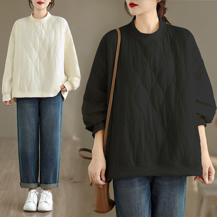 Bluza damska z bawełny z okrągłym dekoltem i kieszeniami, z zakrzywionym wzorem i okrągłym dekoltem, z długimi rękawami i kamieniami Buddha Stones - image 0