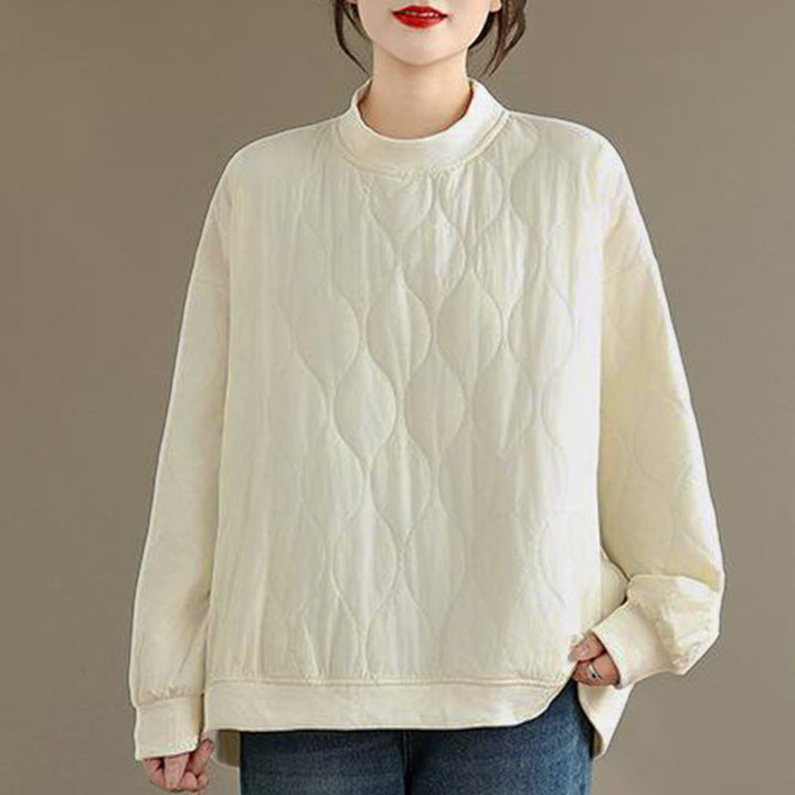 Bluza damska z bawełny z okrągłym dekoltem i kieszeniami, z zakrzywionym wzorem i okrągłym dekoltem, z długimi rękawami i kamieniami Buddha Stones - Biały - US14, UK/AU18, EU46 (2XL) - image 5