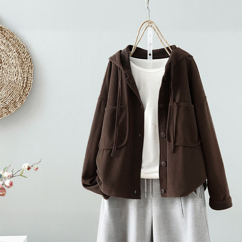 Kardigan damski z długim rękawem w jednolitym kolorze z Buddha Stones, zapinany na guziki i z ozdobnymi kieszeniami - SaddleBrown - US8-10，UK/AU12-14，EU40-42 (2XL) - image 0