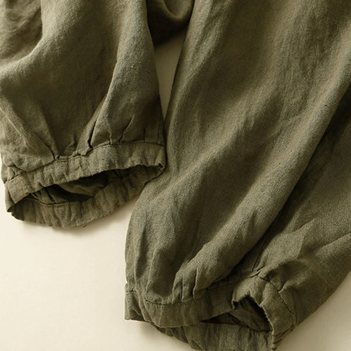 Spodnie damskie z bawełny typu capri i gładkim haremem Buddha Stones Commute z kieszeniami - image 3