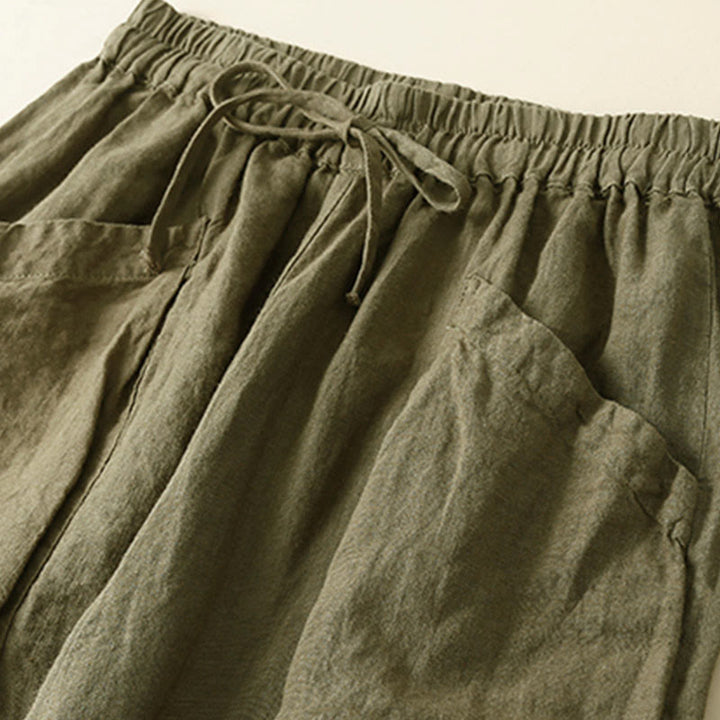 Spodnie damskie z bawełny typu capri i gładkim haremem Buddha Stones Commute z kieszeniami - image 1