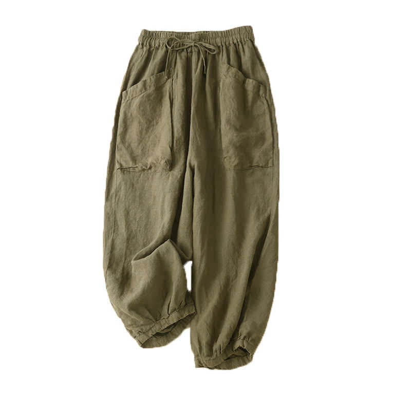 Spodnie damskie z bawełny typu capri i gładkim haremem Buddha Stones Commute z kieszeniami - image 5