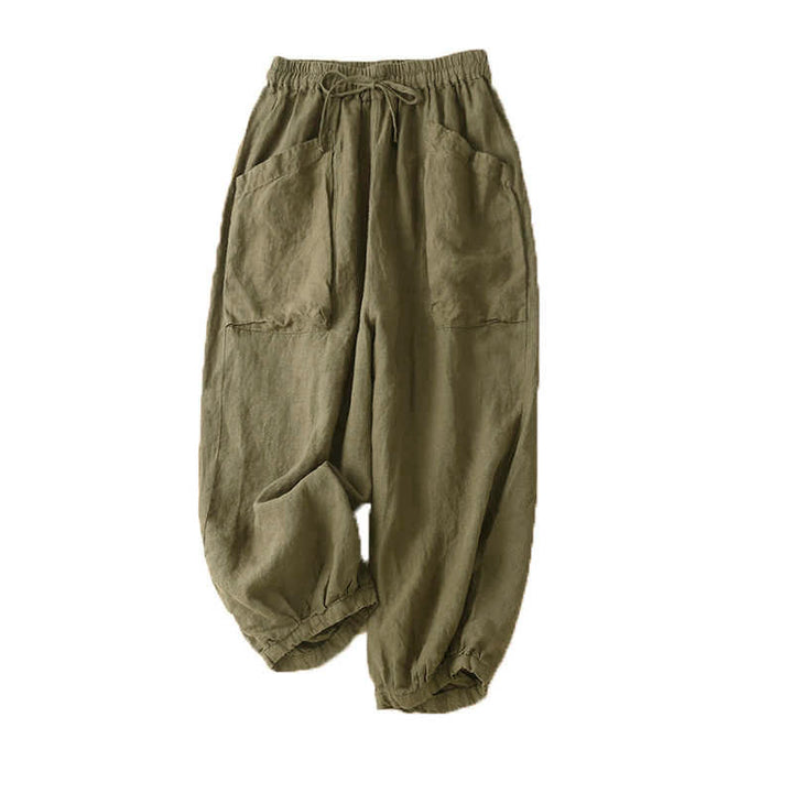 Spodnie damskie z bawełny typu capri i gładkim haremem Buddha Stones Commute z kieszeniami - image 5