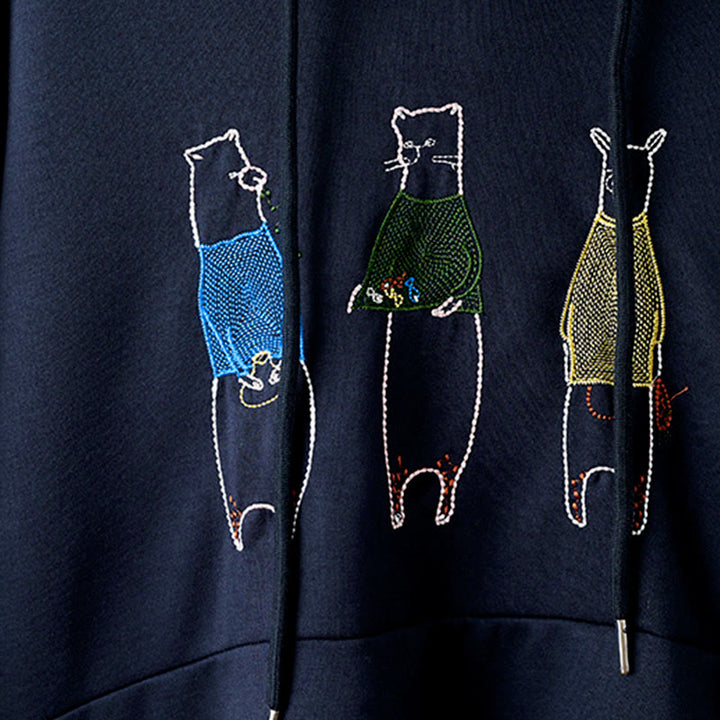 Bluza damska z kapturem z długim rękawem i haftowanym misiem z Buddha Stones - image 6