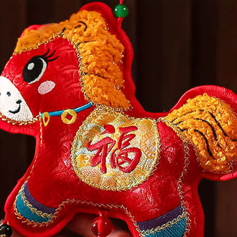 Haft Buddha Stones Rok Konia Fu Postać Miedziana Moneta Kształt Czerwony Sznurek Dekoracja Wisząca - image 2