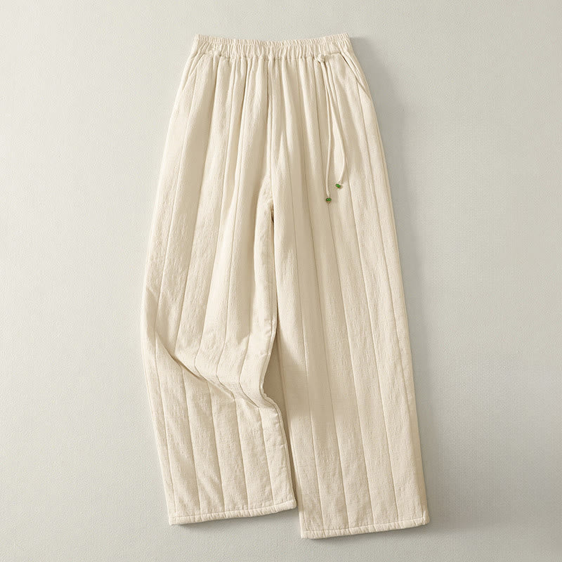 Spodnie damskie z kieszeniami, gładkie, bawełniane, poliestrowe, z motywem Buddha Stones - FloralWhite - US8-10，UK/AU12-14，EU40-42 (2XL) - image 0