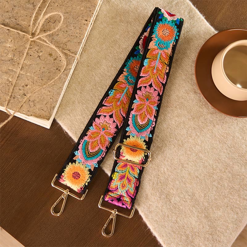 Buddha Stones, wielokolorowe, haftowane kwiaty, regulowane torebki, paski na ramię - Czarny - 75-135*5 cm - image 0