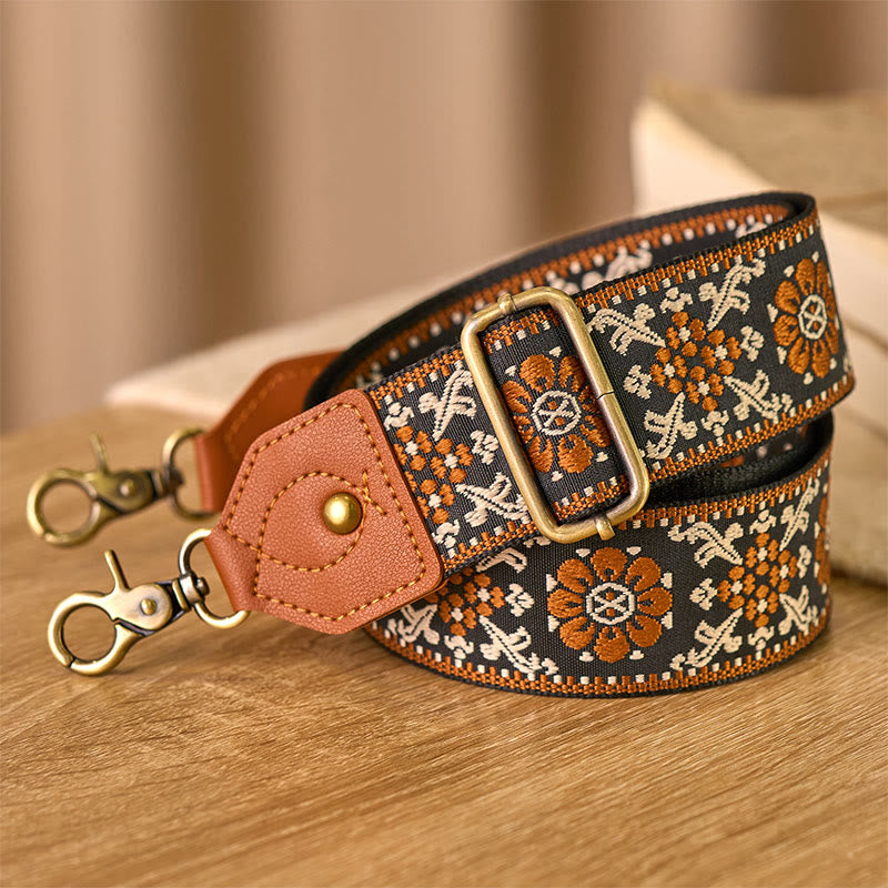 Buddha Stones Brązowe Kwiaty Żakardowe Regulowane Torebki na Ramię z Paskiem - image 3