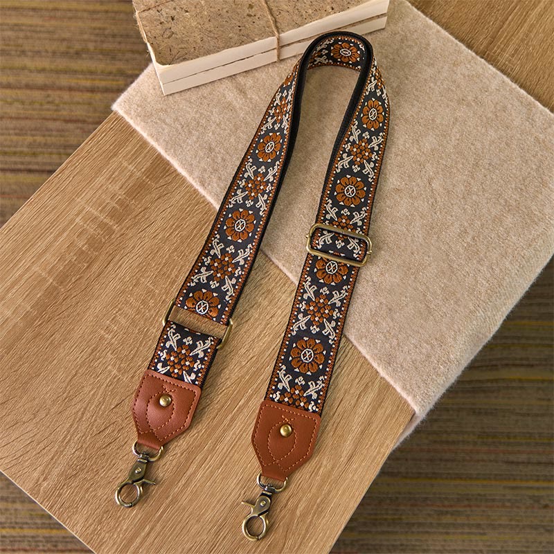 Buddha Stones Brązowe Kwiaty Żakardowe Regulowane Torebki na Ramię z Paskiem - image 1