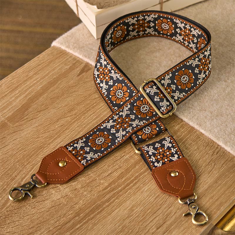 Buddha Stones Brązowe Kwiaty Żakardowe Regulowane Torebki na Ramię z Paskiem - image 2