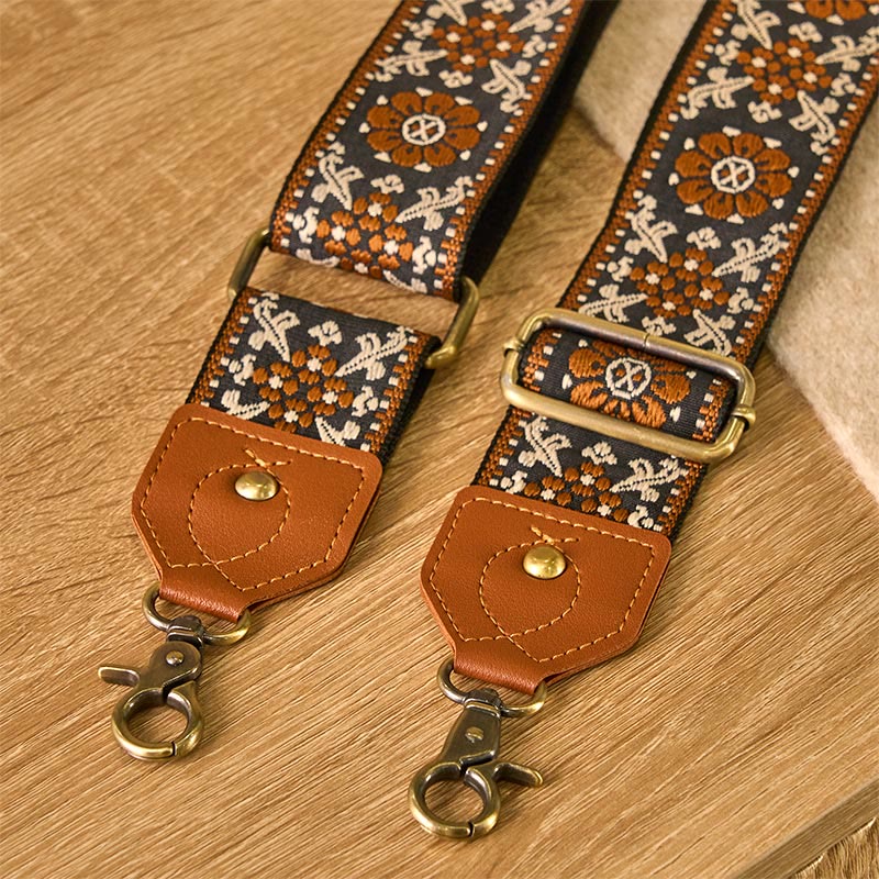 Buddha Stones Brązowe Kwiaty Żakardowe Regulowane Torebki na Ramię z Paskiem - image 4