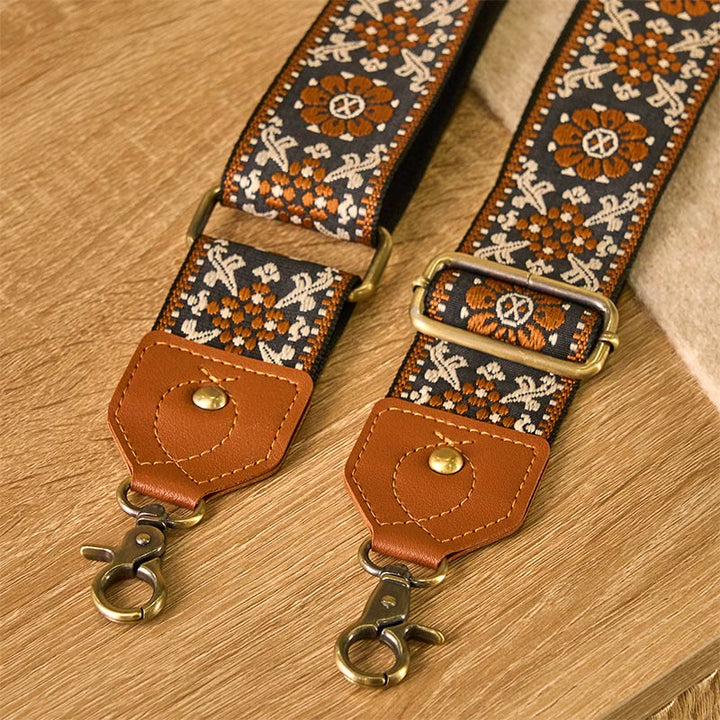 Buddha Stones Brązowe Kwiaty Żakardowe Regulowane Torebki na Ramię z Paskiem - image 4