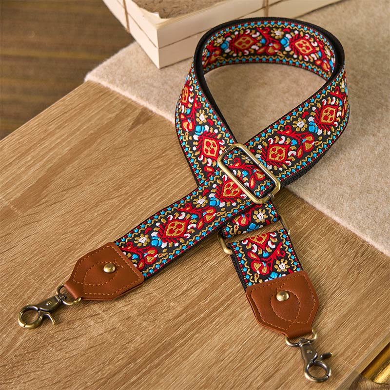 Buddha Stones Brązowo-Czarny Krokosz Żakard Regulowane Torebki na Ramię Crossbody Paski - image 2