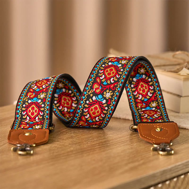 Buddha Stones Brązowo-Czarny Krokosz Żakard Regulowane Torebki na Ramię Crossbody Paski - Brązowy - 80-140 cm*5 cm - image 0