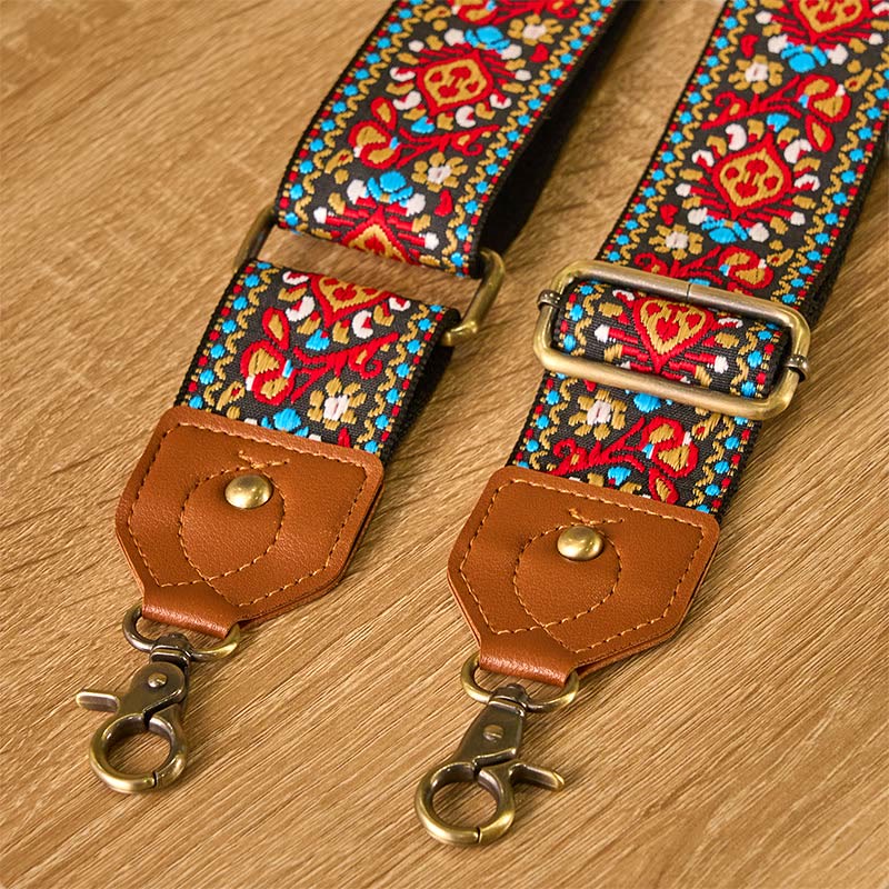 Buddha Stones Brązowo-Czarny Krokosz Żakard Regulowane Torebki na Ramię Crossbody Paski - image 4