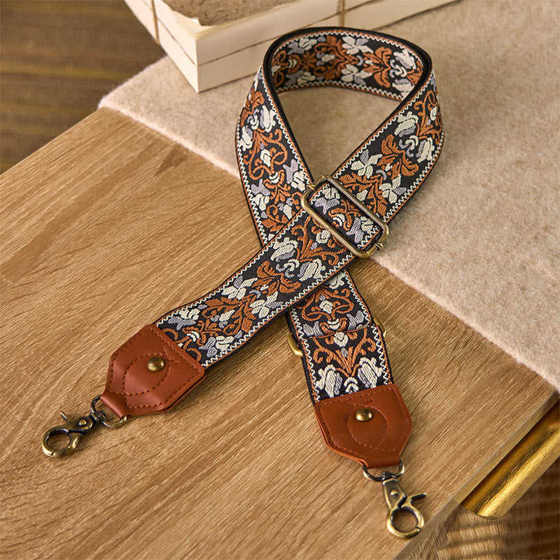 Buddha Stones Kwiat Geometryczny Haft Regulowane Torebki Torebka na Ramię Crossbody Paski Wymienne - Brązowy - 80-140 cm*5 cm - image 0