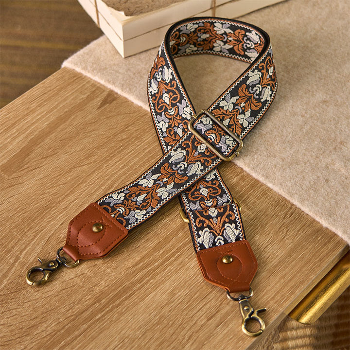 Buddha Stones Kwiat Geometryczny Haft Regulowane Torebki Torebka na Ramię Crossbody Paski Wymienne - Brązowy - 80-140 cm*5 cm - image 0