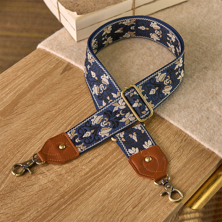 Buddha Stones Kwiat Geometryczny Haft Regulowane Torebki Torebka na Ramię Crossbody Paski Wymienne - Stalowoniebieski - 80-140 cm*5 cm - image 5