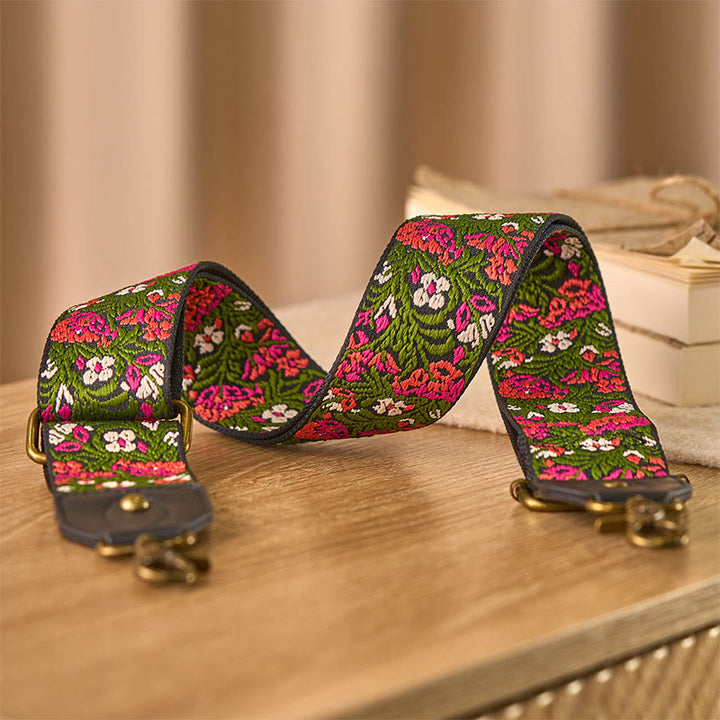 Buddha Stones, Czeska Róża, Czerwony Kwiat, Zielone Liście, Haft, Regulowane Torebki, Torebka na Ramię, Torebka na Ramię, Paski Wymienne - image 2