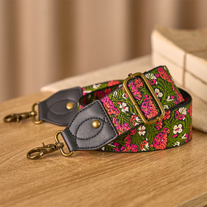 Buddha Stones, Czeska Róża, Czerwony Kwiat, Zielone Liście, Haft, Regulowane Torebki, Torebka na Ramię, Torebka na Ramię, Paski Wymienne - image 3