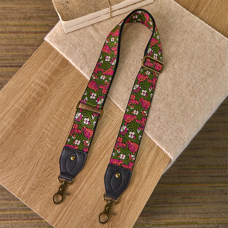 Buddha Stones, Czeska Róża, Czerwony Kwiat, Zielone Liście, Haft, Regulowane Torebki, Torebka na Ramię, Torebka na Ramię, Paski Wymienne - image 1