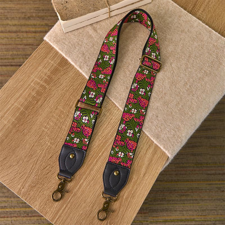 Buddha Stones, Czeska Róża, Czerwony Kwiat, Zielone Liście, Haft, Regulowane Torebki, Torebka na Ramię, Torebka na Ramię, Paski Wymienne - image 1