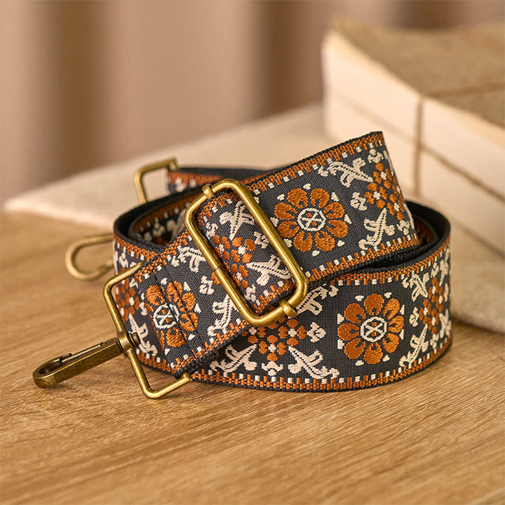 Buddha Stones Boho Brązowe Kwiaty Geometryczne Regulowane Torebki na Ramię Crossbody Paski Wymienne - image 3