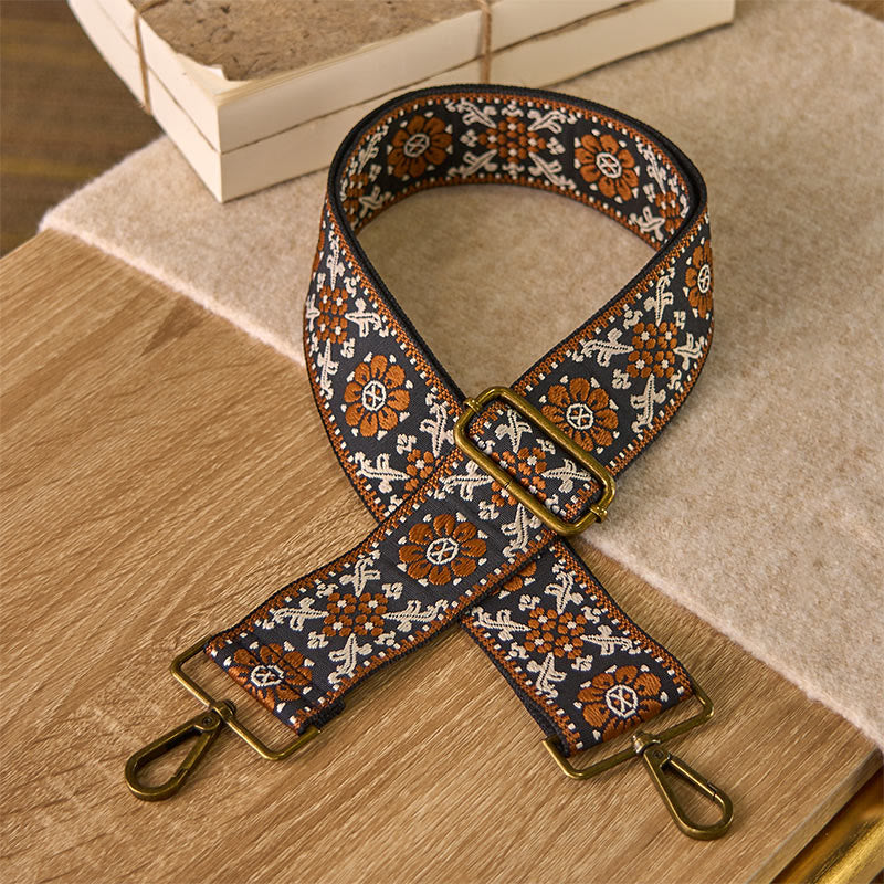 Buddha Stones Boho Brązowe Kwiaty Geometryczne Regulowane Torebki na Ramię Crossbody Paski Wymienne - Brązowy - 70-135 cm*5 cm - image 0