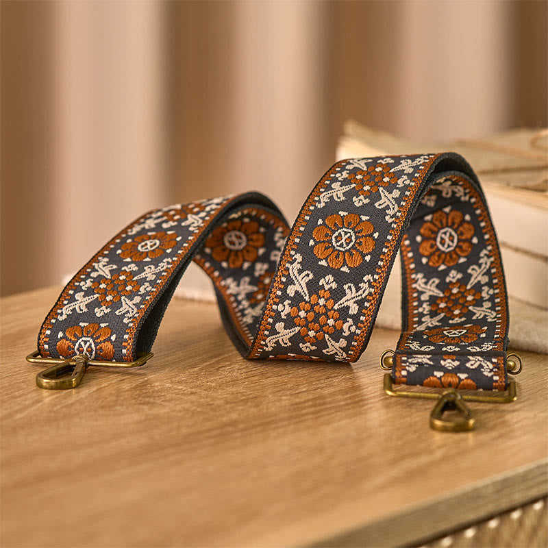 Buddha Stones Boho Brązowe Kwiaty Geometryczne Regulowane Torebki na Ramię Crossbody Paski Wymienne - image 2