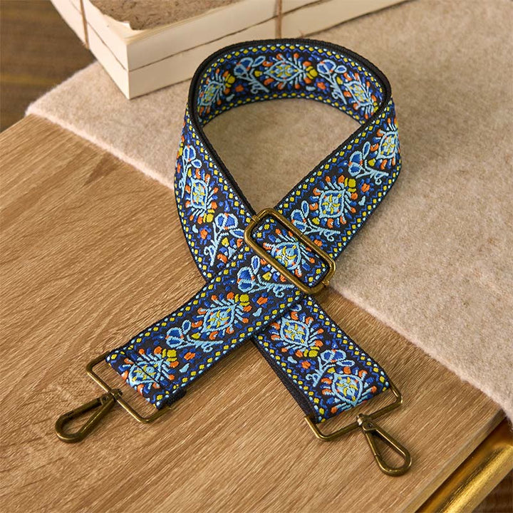 Buddha Stones Boho Granatowy Kwiat Geometryczny Regulowana Torebka na Ramię Crossbody Paski Wymienne - Granatowy - 70-135 cm*5 cm - image 0