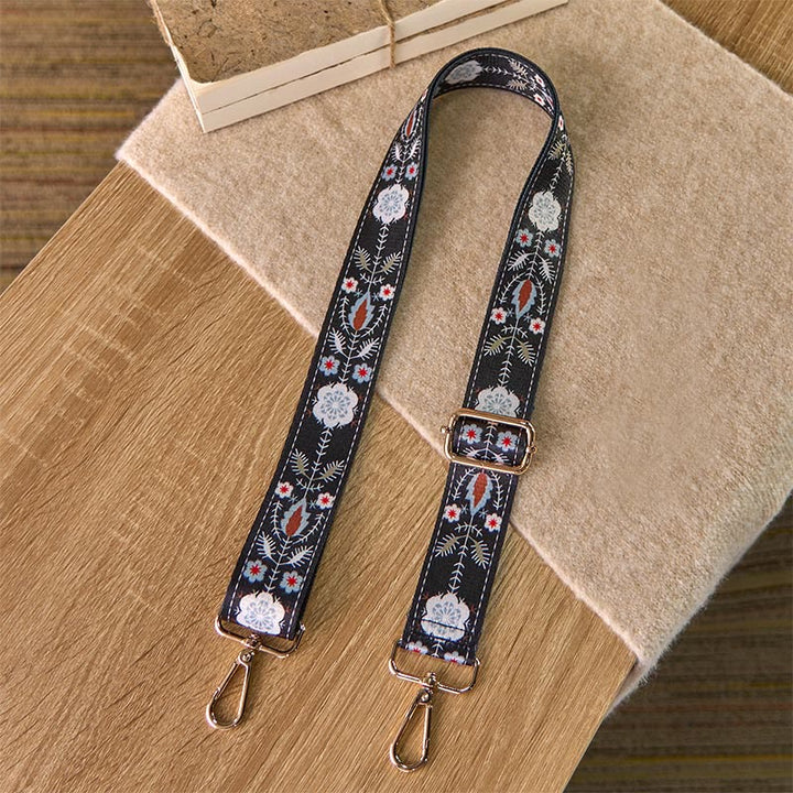 Buddha Stones Boho Kwiaty Liście Geometryczne Żakard Regulowane Torebki Torebka na Ramię Crossbody Paski Wymienne - Czarny - 70-135 cm*3,8 cm - image 0