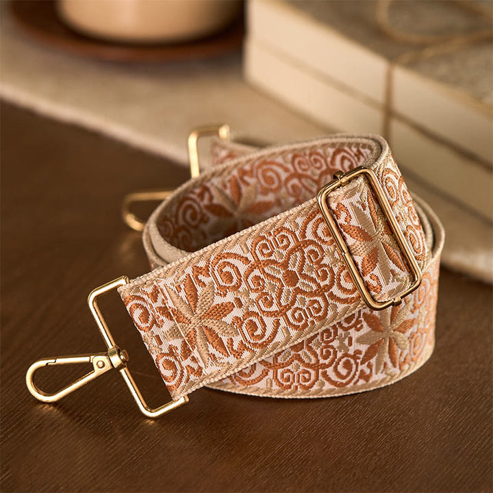 Buddha Stones, czeski brąz, beż, kwiaty, geometryczny haft, regulowane torebki, torba na ramię, paski do torebki, wymiana - Brązowo-beżowy 76-136cm*5cm - image 0