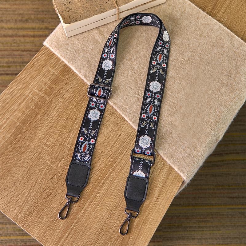 Buddha Stones Boho Czarne Kwiaty Geometryczne Regulowane Torebki na Ramię Crossbody Paski Wymienne - image 1