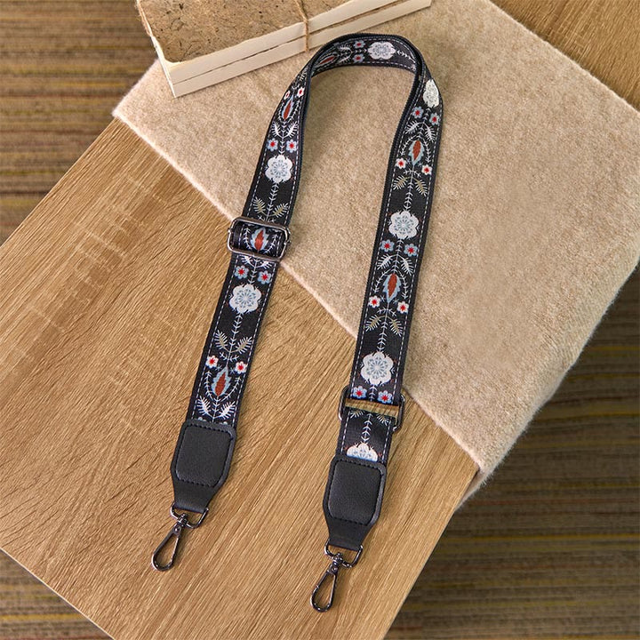 Buddha Stones Boho Czarne Kwiaty Geometryczne Regulowane Torebki na Ramię Crossbody Paski Wymienne - image 1