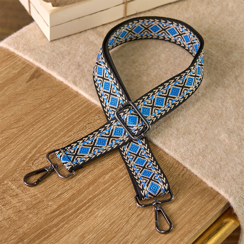 Buddha Stones Boho Diament Romb Pasek Geometryczny Regulowane Torebki Torebka na Ramię Crossbody Paski Wymienne - Niebieski - 75-145 cm*3,8 cm - image 0