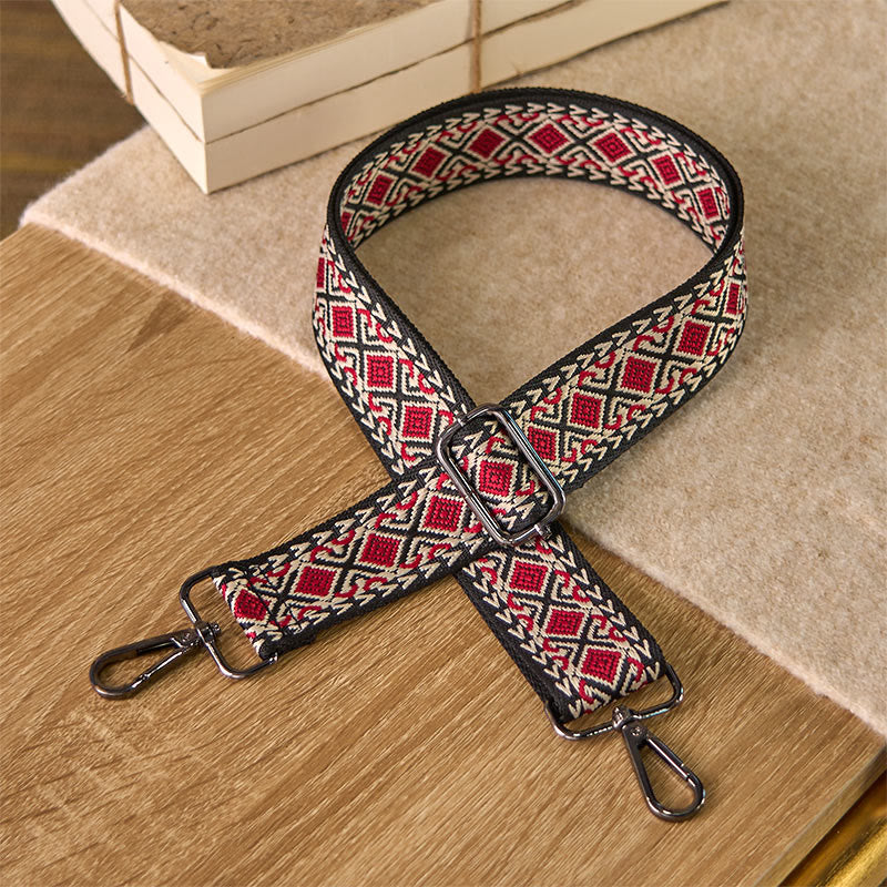 Buddha Stones Boho Diament Romb Pasek Geometryczny Regulowane Torebki Torebka na Ramię Crossbody Paski Wymienne - Czerwony - 75-145 cm*3,8 cm - image 4