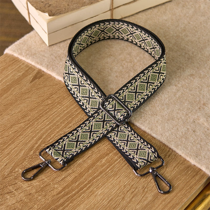 Buddha Stones Boho Diament Romb Pasek Geometryczny Regulowane Torebki Torebka na Ramię Crossbody Paski Wymienne - Jasnozielony - 75-145 cm*3,8 cm - image 6