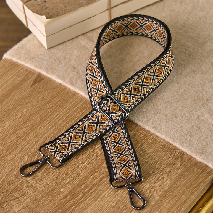 Buddha Stones Boho Diament Romb Pasek Geometryczny Regulowane Torebki Torebka na Ramię Crossbody Paski Wymienne - Brązowy - 75-145 cm*3,8 cm - image 2